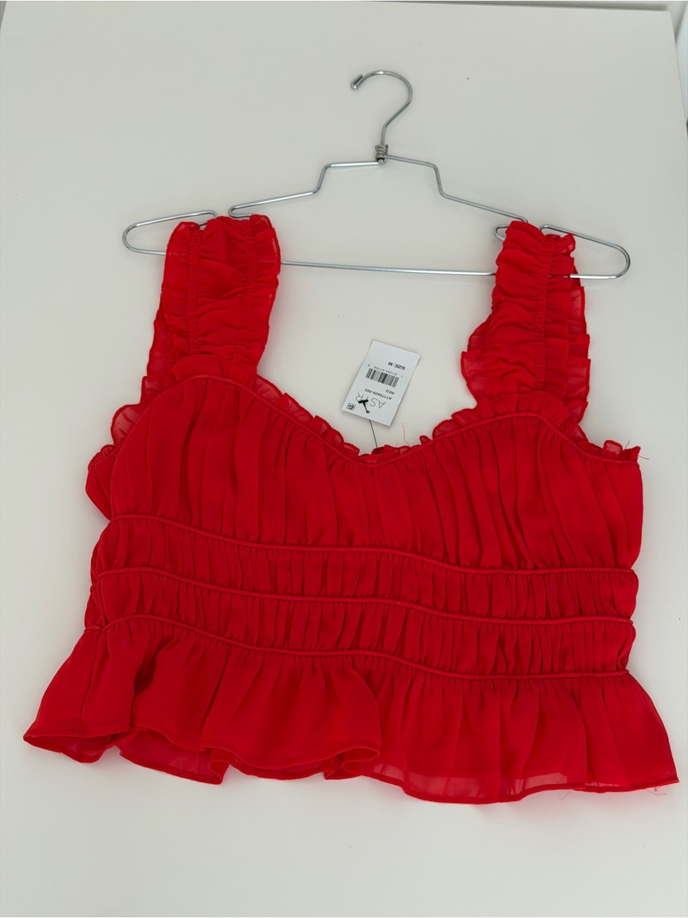 Astr Red Ruffled Smocked Crop Top